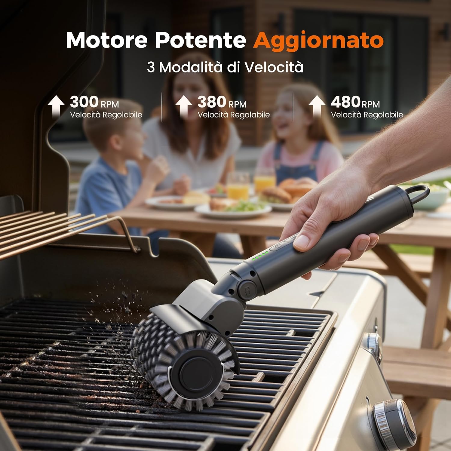 Detalle de Leebein Spazzola Elettrica per Barbecue 2026: pulizia 3 velocità, 3 testine e angolo regolabile
