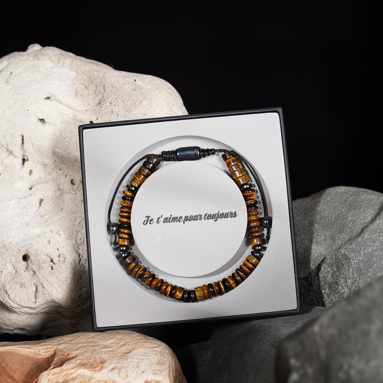 Thumbnail 4 de Bracelet homme en œil de tigre naturel Lueaurra, taille réglable 19 à 23 cm (idée cadeau)