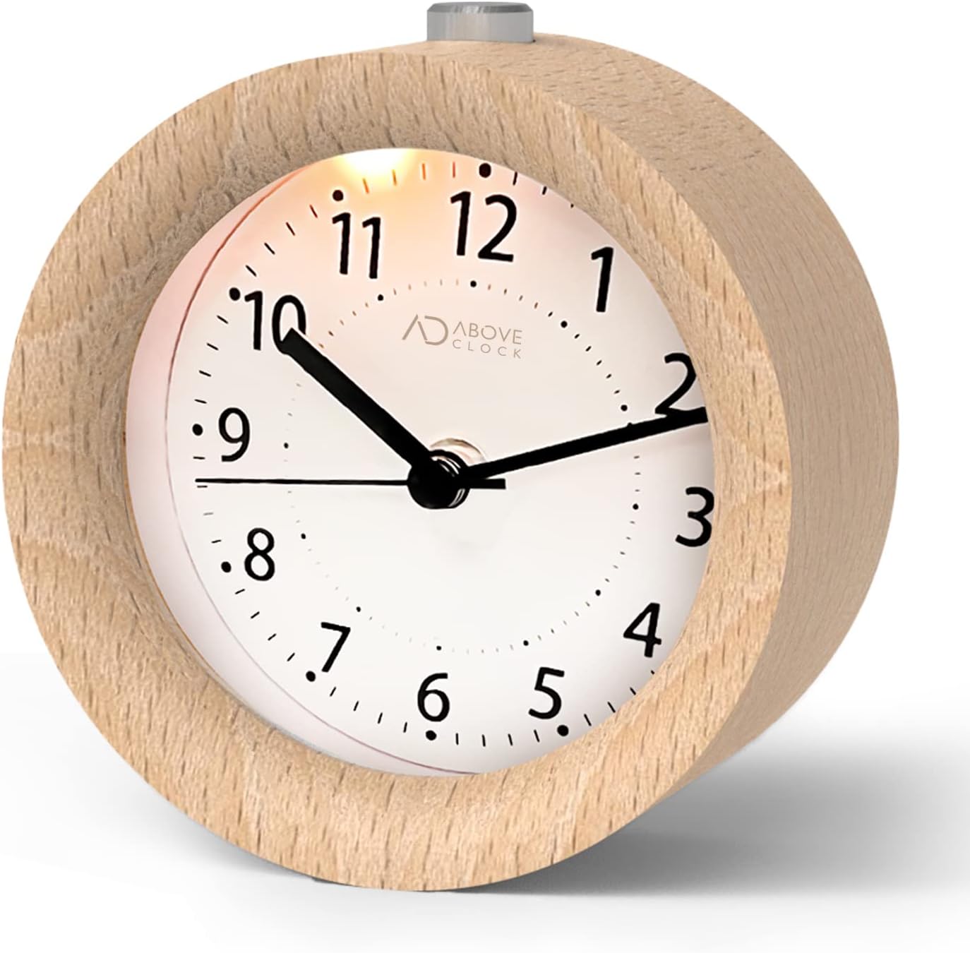 Detalle de aboveClock Sveglia da comodino analogica in legno chiaro con snooze e luce notturna