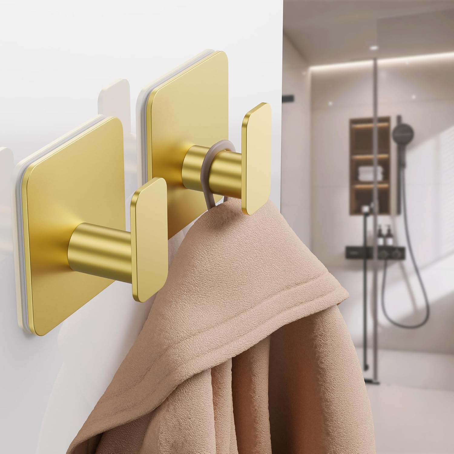 Detalle de Aikzik 4 Pack Self Adhesive Hooks – Over 10kg Load, Gold Finish, Stainless Steel, No-Drill Hanging