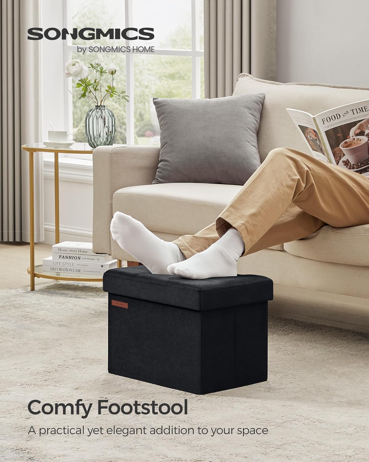 Detalle de SONGMICS Folding Storage Ottoman, 12.2 x 16.1 x 12.2 Inches