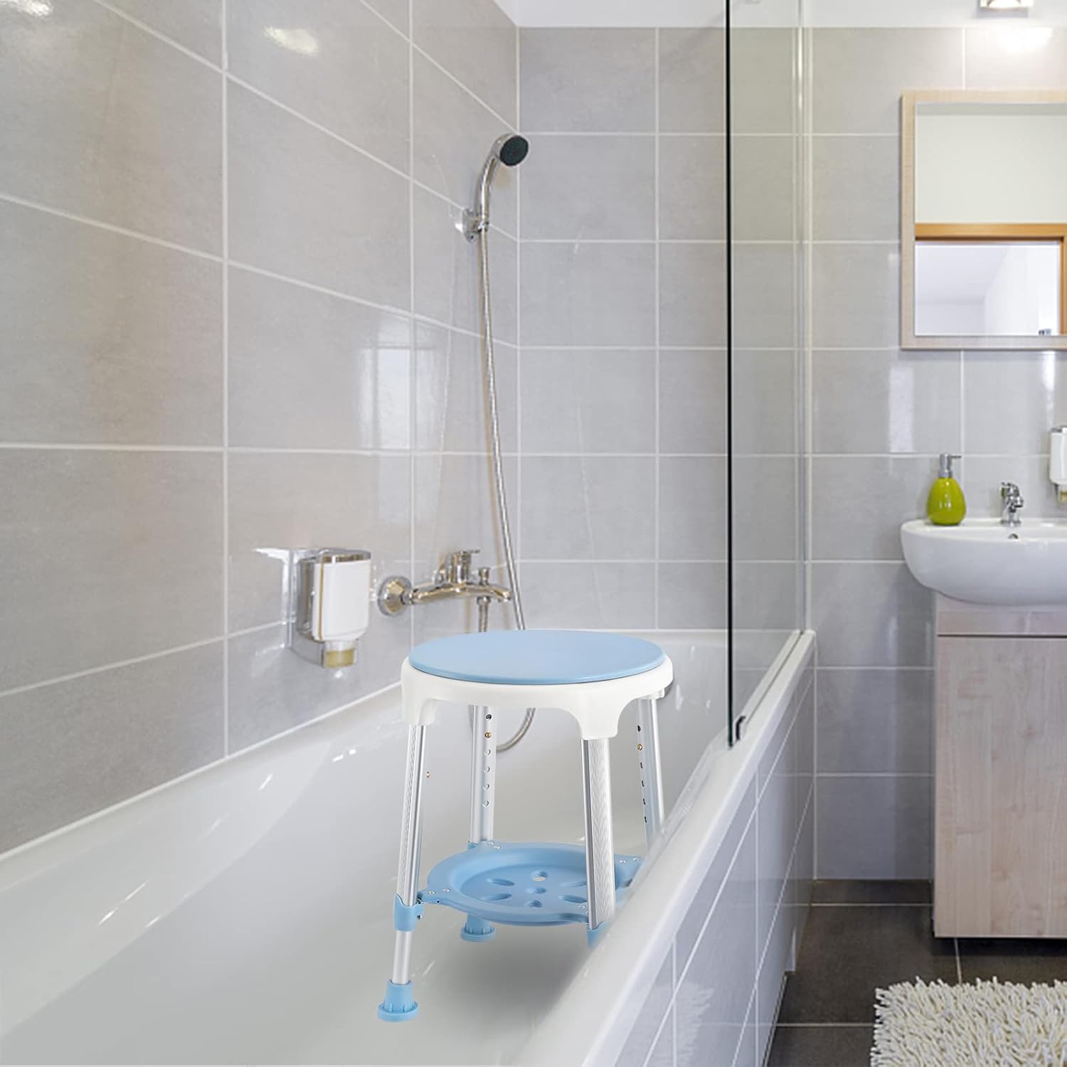 Thumbnail 6 de LZQ-(HAG1326) Adjustable Shower Stool with 360° Rotating Tray