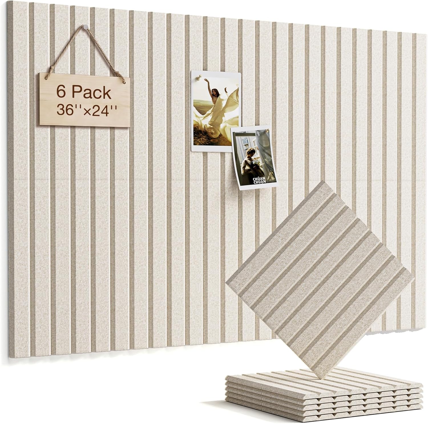 Detalle de Woovio 36" × 24" Felt Bulletin Board, Oatmeal, 6-Pack