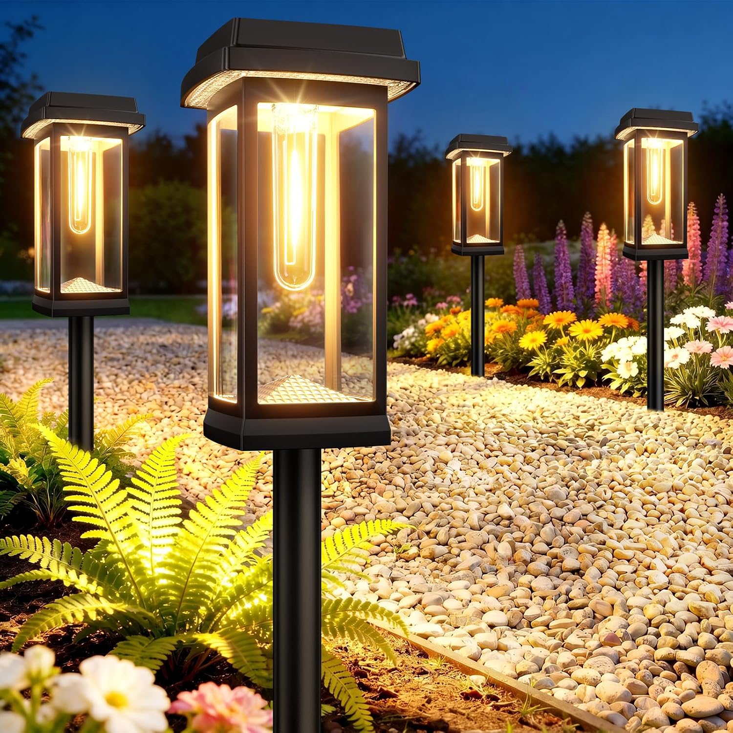 Detalle de TuyLuxe 4-Pack Solar Lights for Outdoors: Bright 2-Mode Garden Illumination with Metal Stakes