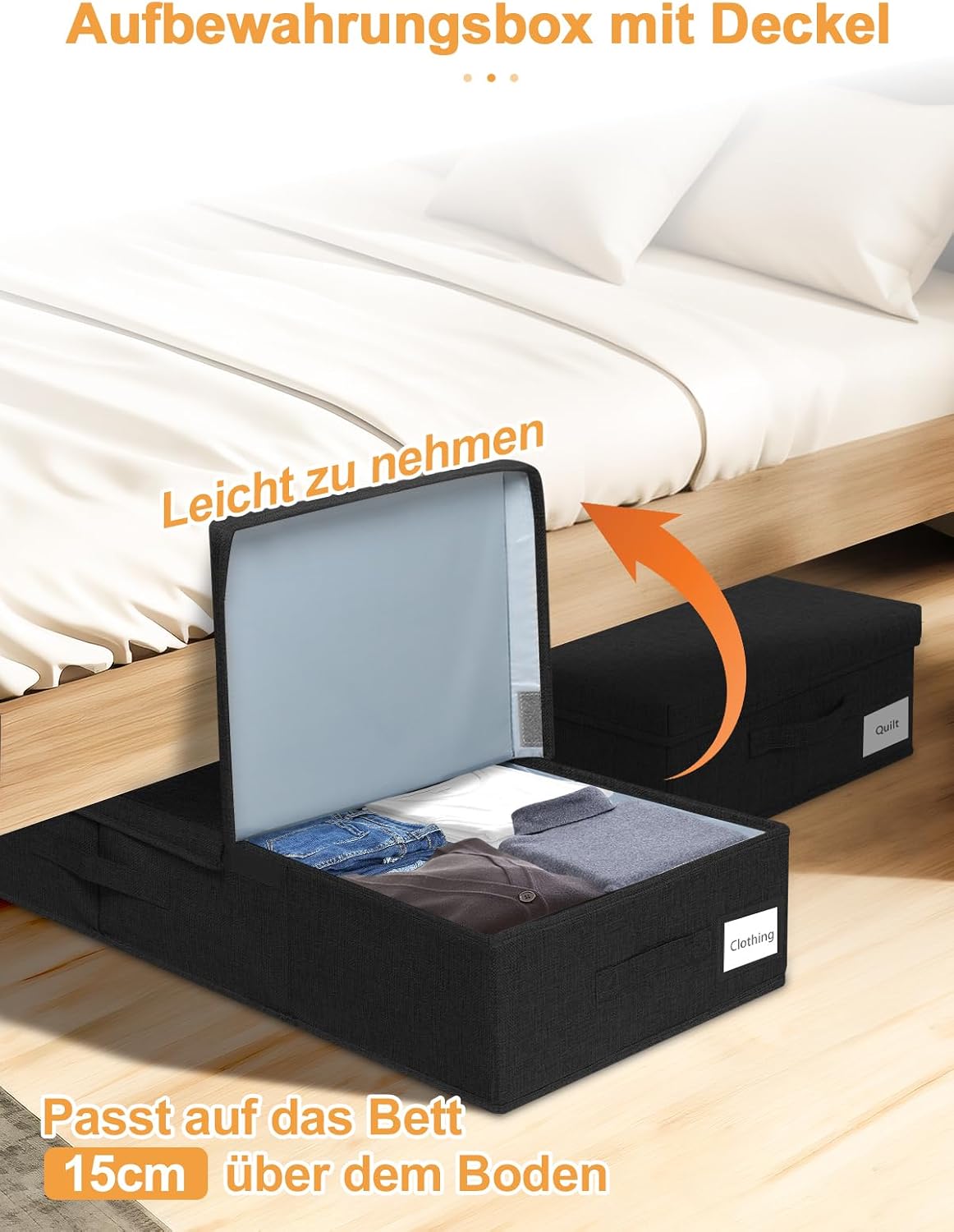 Thumbnail 1 de Unterbett-Aufbewahrungsbox (2er-Set) mit Deckel – 79 x 40 x 15 cm, faltbar & stapelbar