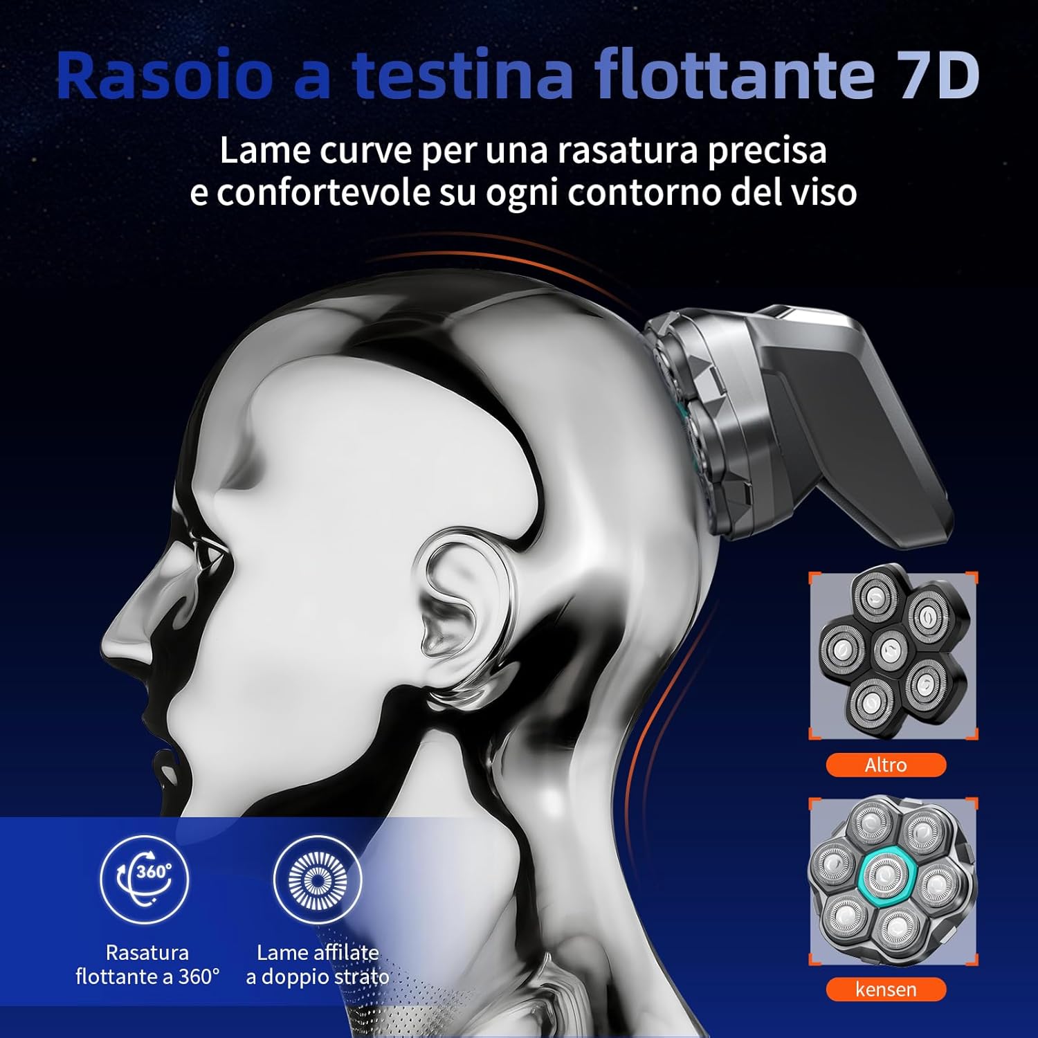 Detalle 2 de kensen 7D Rasoio Testa Calva Uomo 100 min autonomia