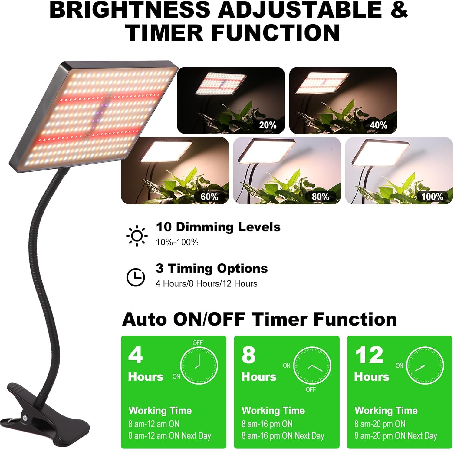 Detalle 2 de MICCYE KJX-12T-01 växtlampa med klämma, 286 LED och fullspektrum 25 W