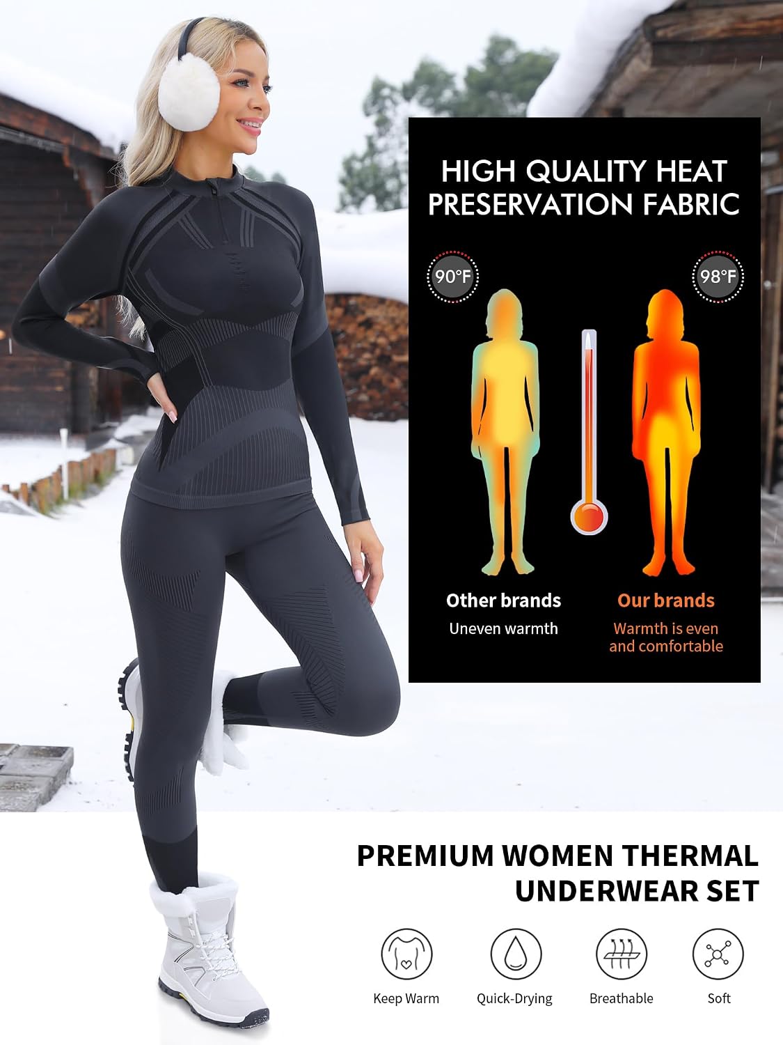 Detalle 2 de ATTRACO Womens Thermal Set half-zip long johns for winter