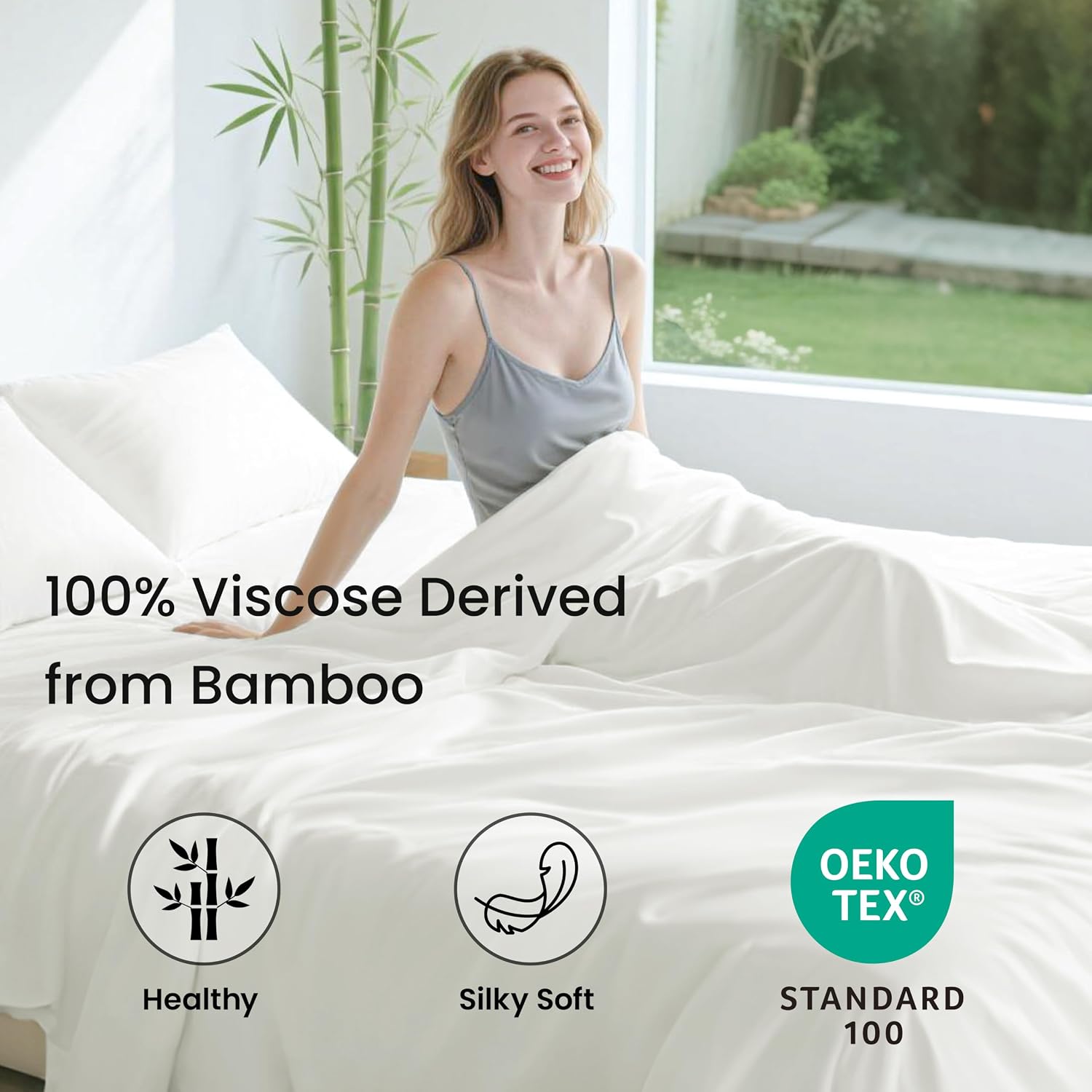 Detalle de Love's cabin 4-Piece Full Sheet Set: Bamboo Rayon, Deep Pocket, Breathable & Silky-Smooth