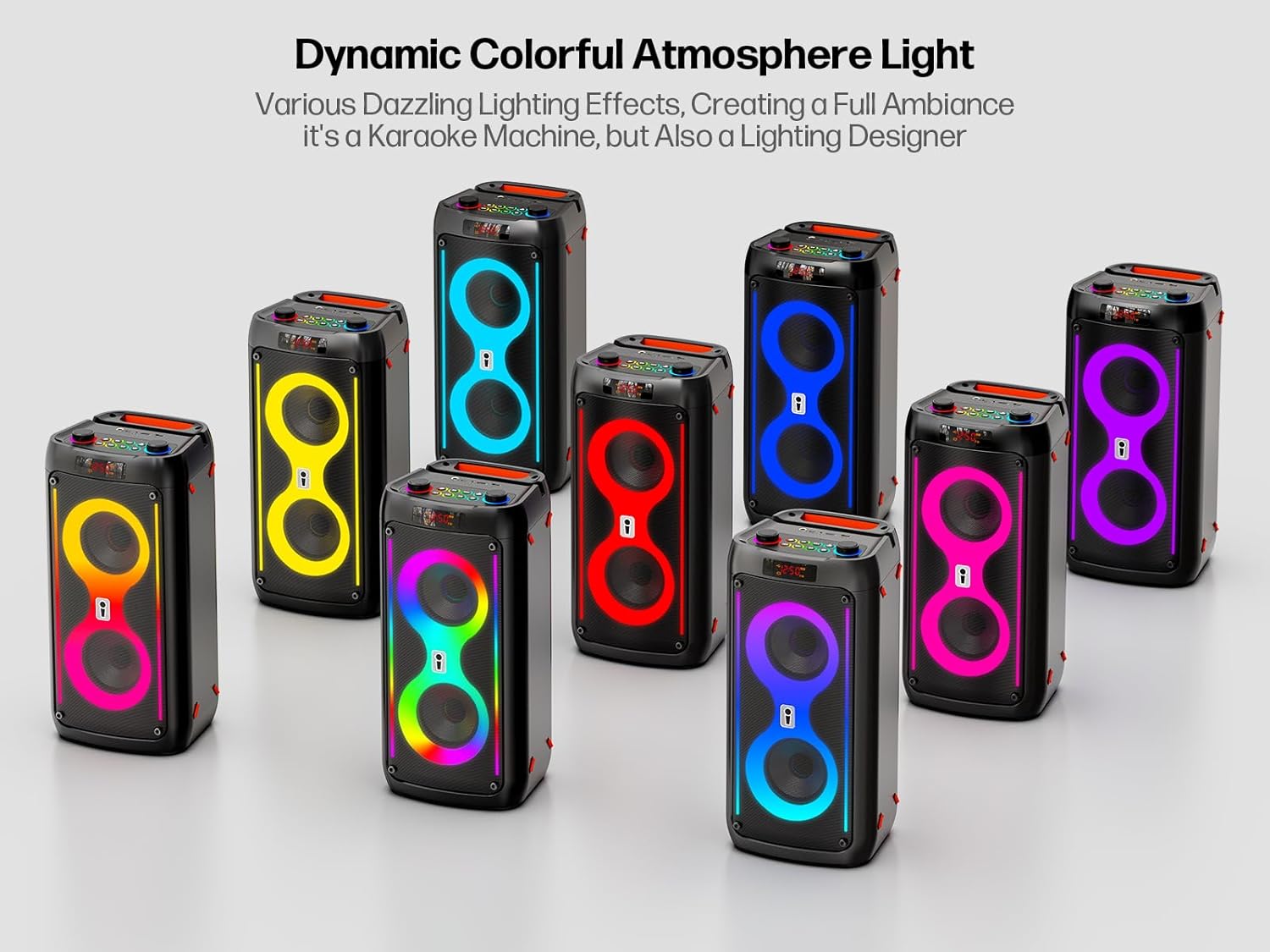 Detalle de Karaoke Machine for Adults with 2 Wireless Microphones — Portable Bluetooth Speaker with LED Lights