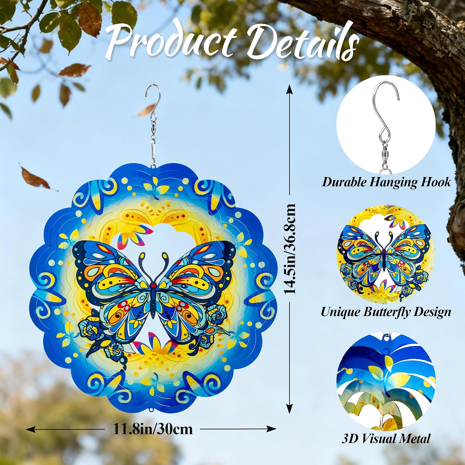 Detalle de GIGALUMI 3D Butterfly Wind Spinner for Garden, Outdoor Patio & Yard Decorations