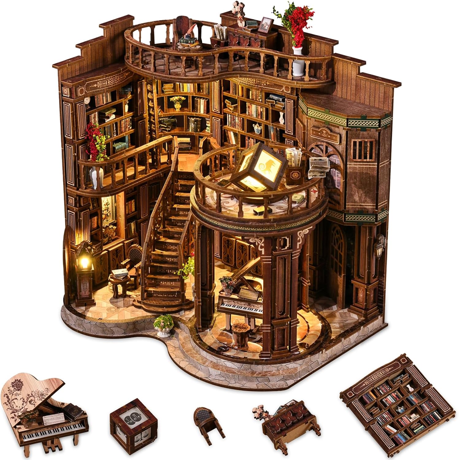 Detalle de 3DVASE Book Nooks for Adults DIY Miniature Dollhouse Book Nook Kit with LED Light (888-piece)