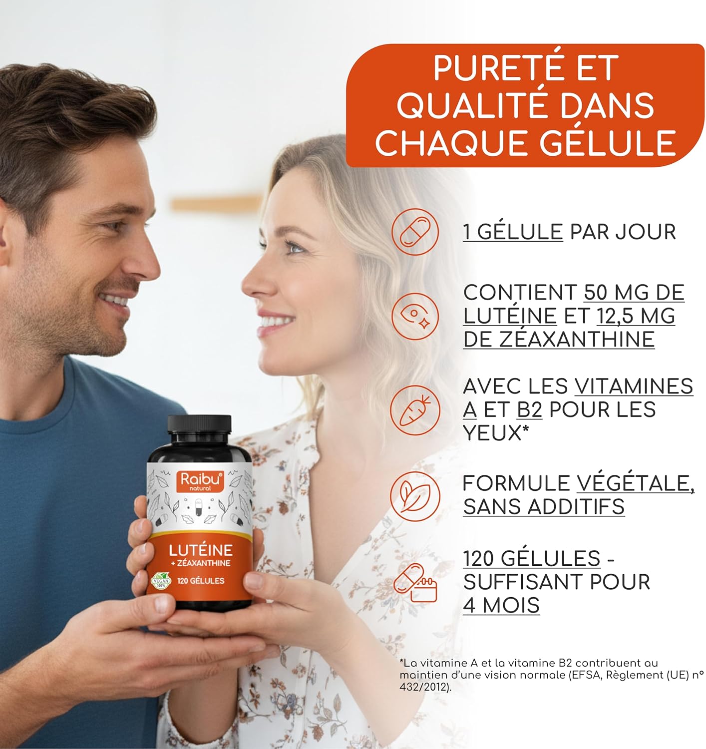 Thumbnail 2 de Complément Alimentaire pour les Yeux - Lutéine 50 mg + Zéaxanthine 12,5 mg, 120 Gélules (4 mois) avec Vitamine A & B2 – Extrait Naturel de Tagètes, Végan et Sans Gluten