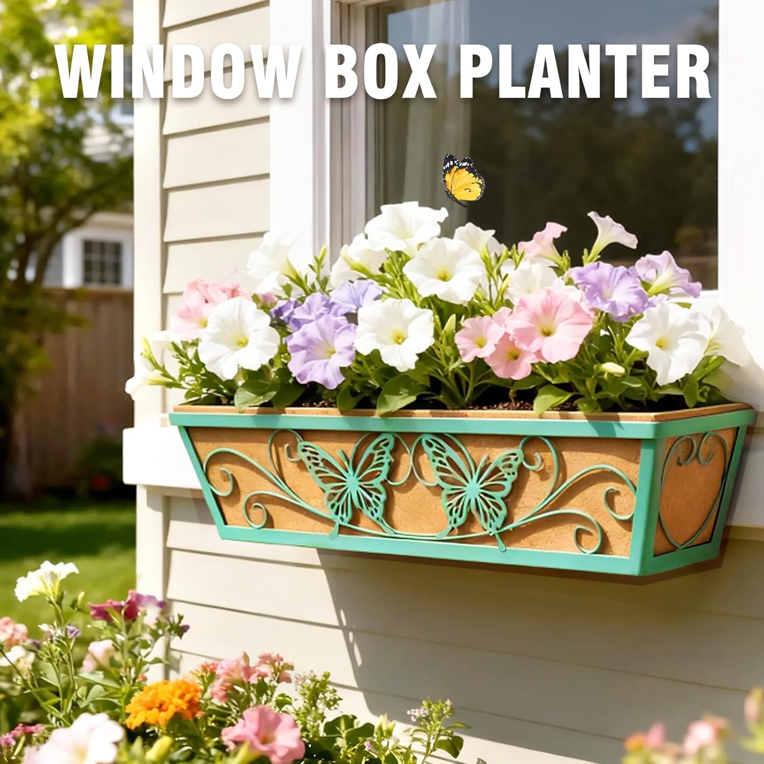 Detalle 2 de 2 Pack 24-Inch Window Boxes Planter with Adjustable Brackets — Horse Trough Style, Butterfly Pattern