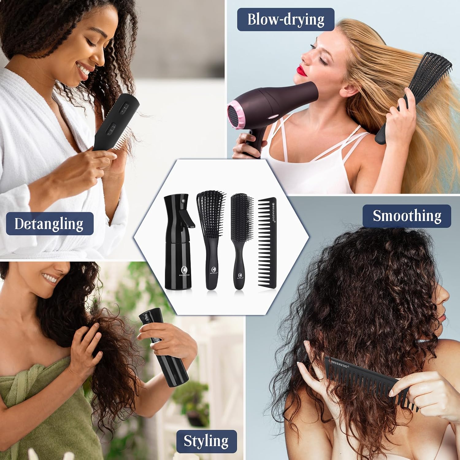 Detalle 2 de BRUSHZOO Hair Brush Set, 9-Row Brush