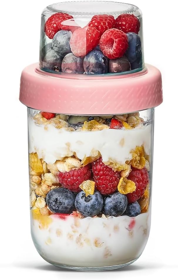 Detalle de ComSaf yoghurtburk 480 ml + 120 ml med separat toppingfack i glas