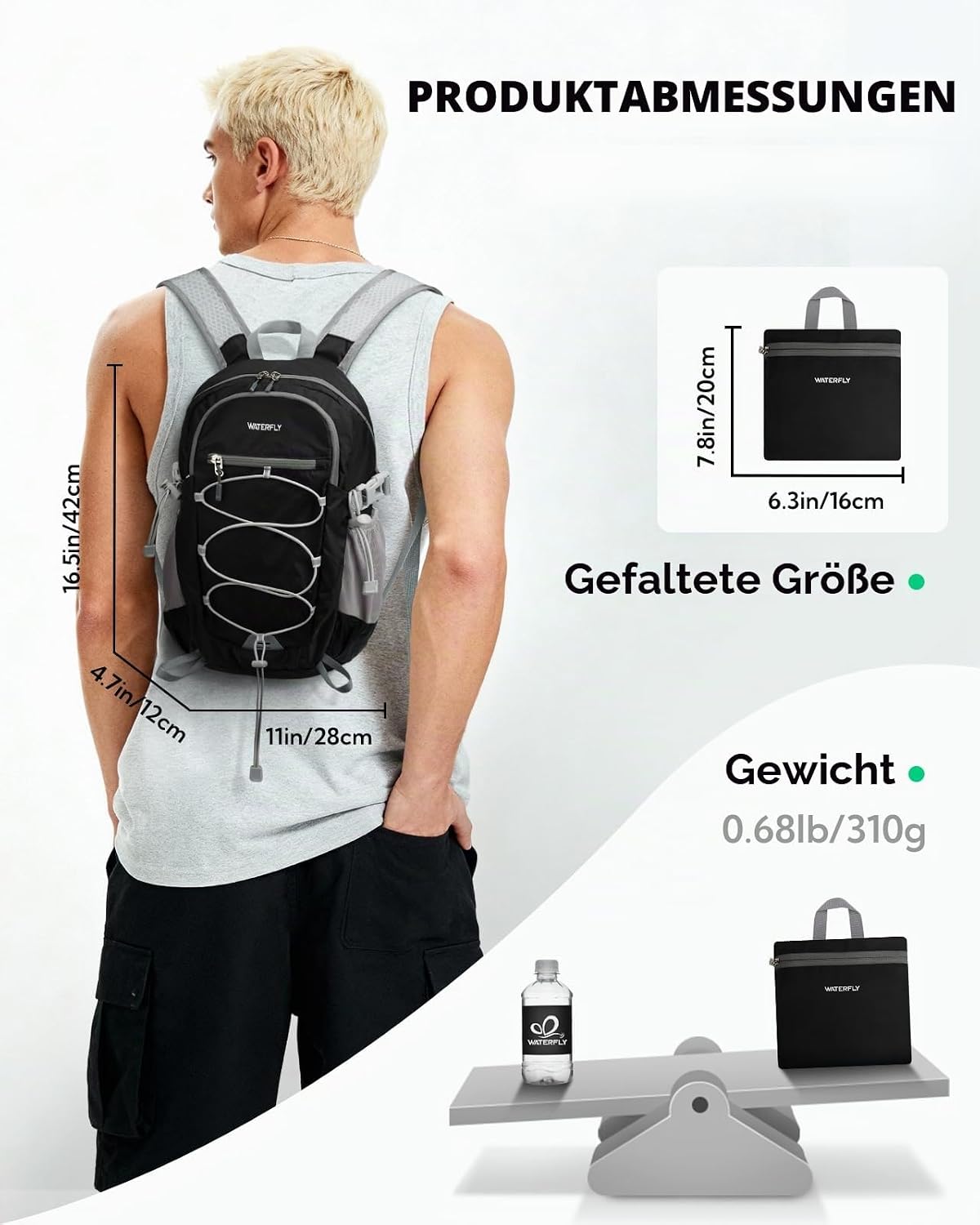 Thumbnail 1 de WATERFLY Rucksack Klein – Faltbarer 15L Ultraleicht-Wanderrucksack