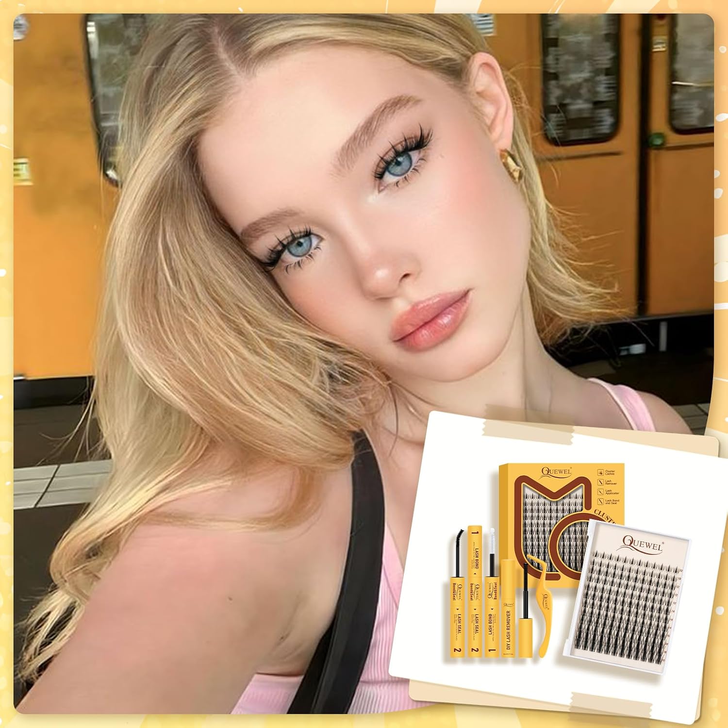 Thumbnail 1 de QUEWEL Manga-Lashes Cluster-Lashes Set (144 Stück) DIY mit Kleber, Pinzette und Entferner – 10 bis 18 mm