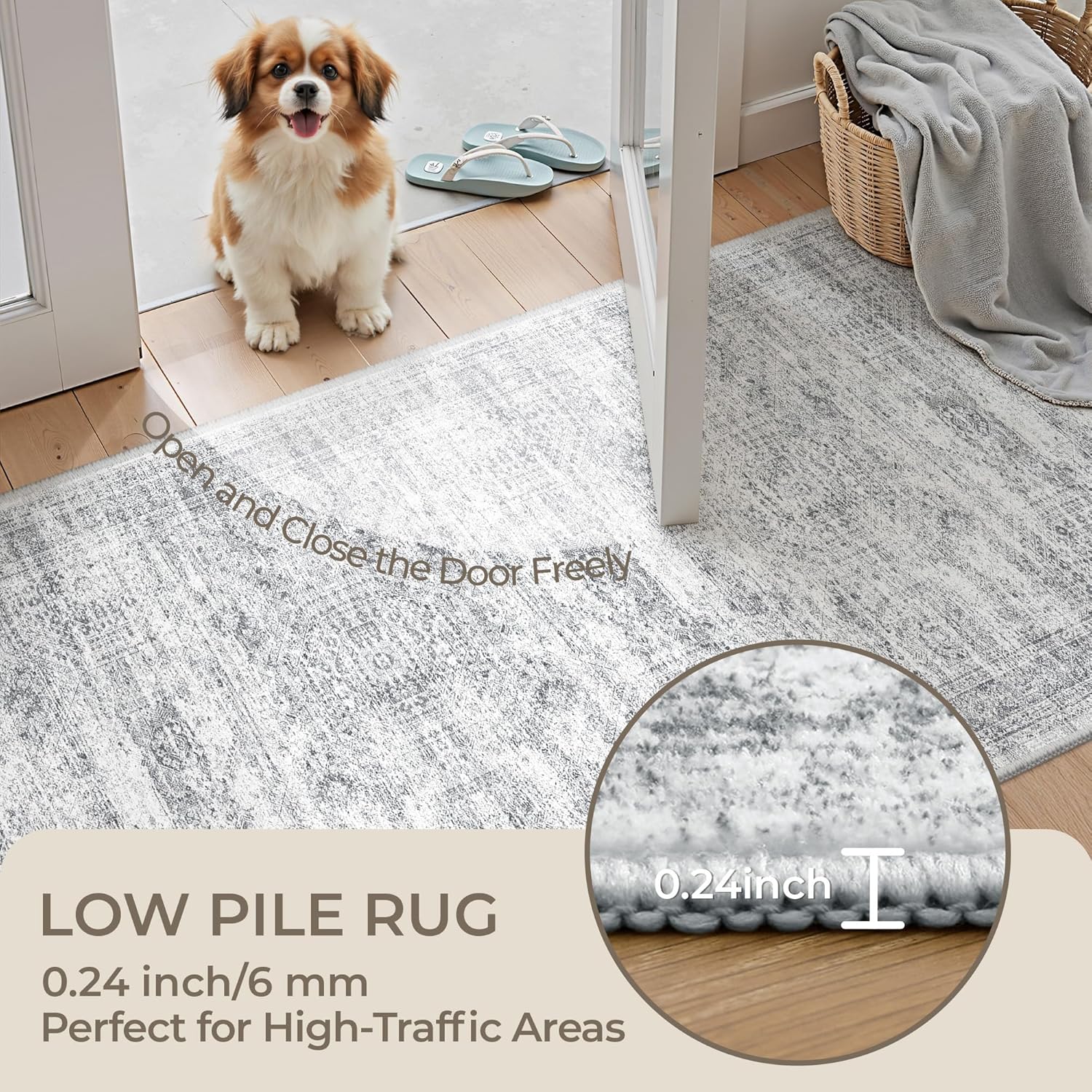 Thumbnail 5 de Restydon Washable 2x6 Runner Rug with Non-Slip Backing (Grey/Ivory) for Bedroom, Kitchen, and Hallways