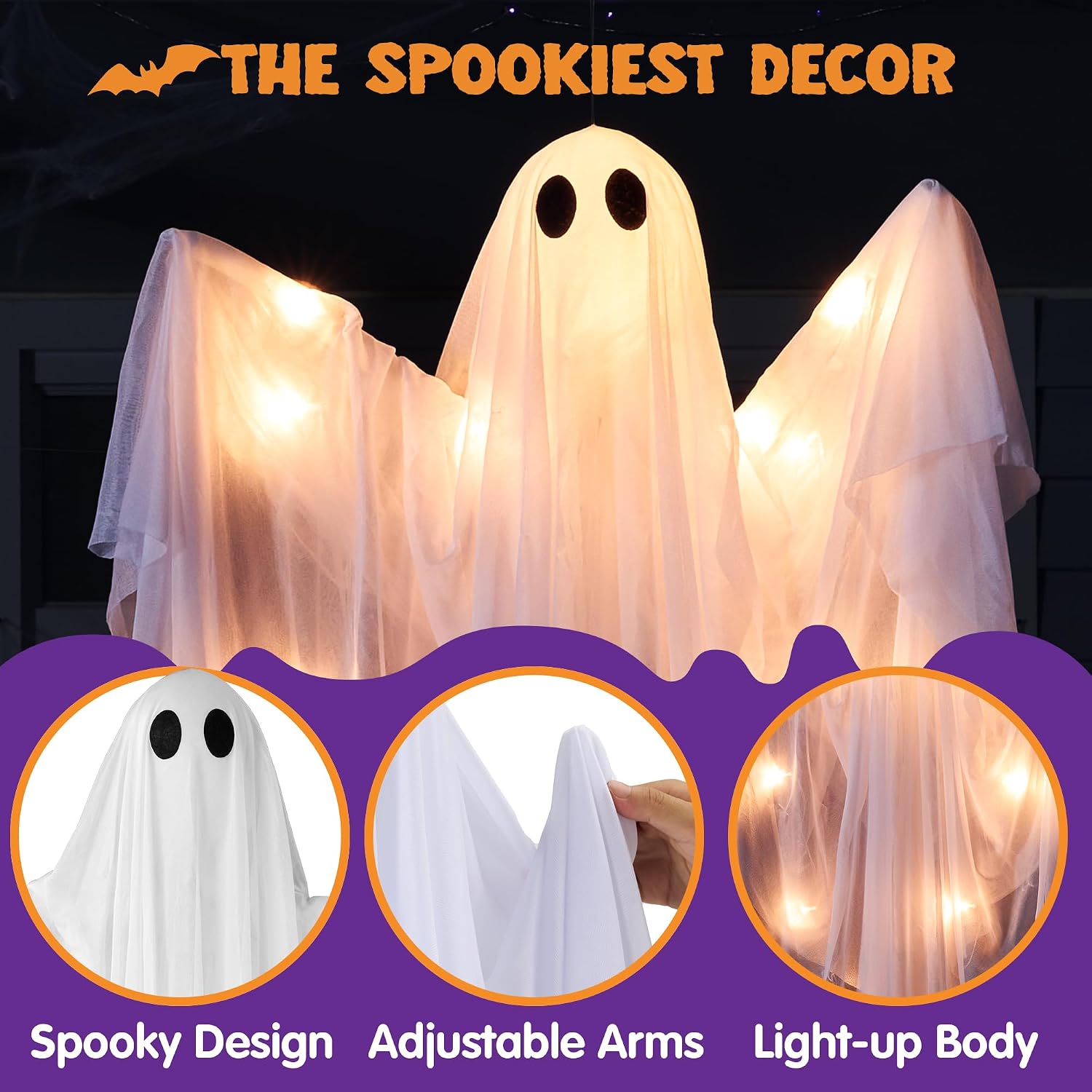 Detalle 2 de JOYIN 47” Hanging Halloween Ghost with Warm White LED and Timer