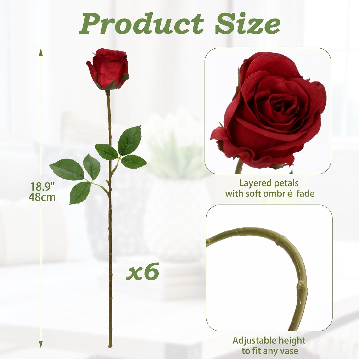 Thumbnail 1 de Oairse artificial rose bouquet, 6 red roses