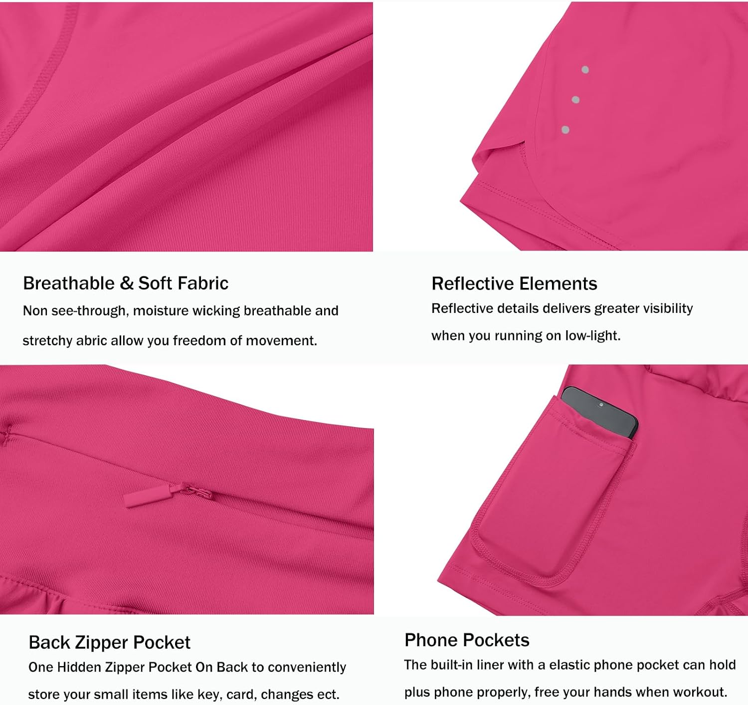 Detalle 2 de Ksmien Women's 2-in-1 Running Shorts with Phone Pocket and Reflective Details