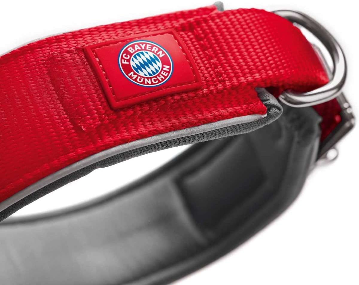Detalle de Hunter Neopren Reflect FC Bayern München Hundehalsband, M-L (55), rot/grau