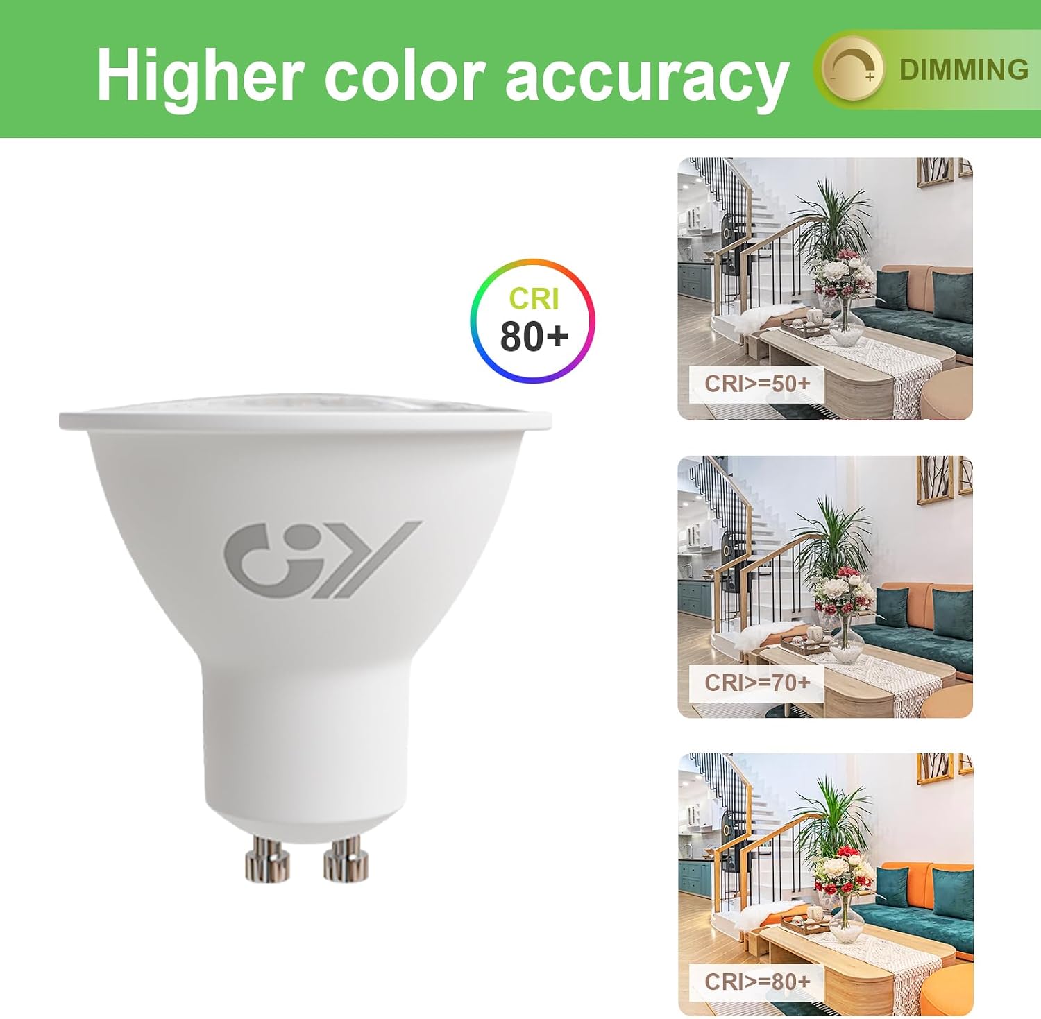 Detalle de GY GU10 dimmbare LED-Lampe, 4,9 W warmweiß (3000 K) – ersetzt 75 W, 120° Abstrahlwinkel, 10er-Pack