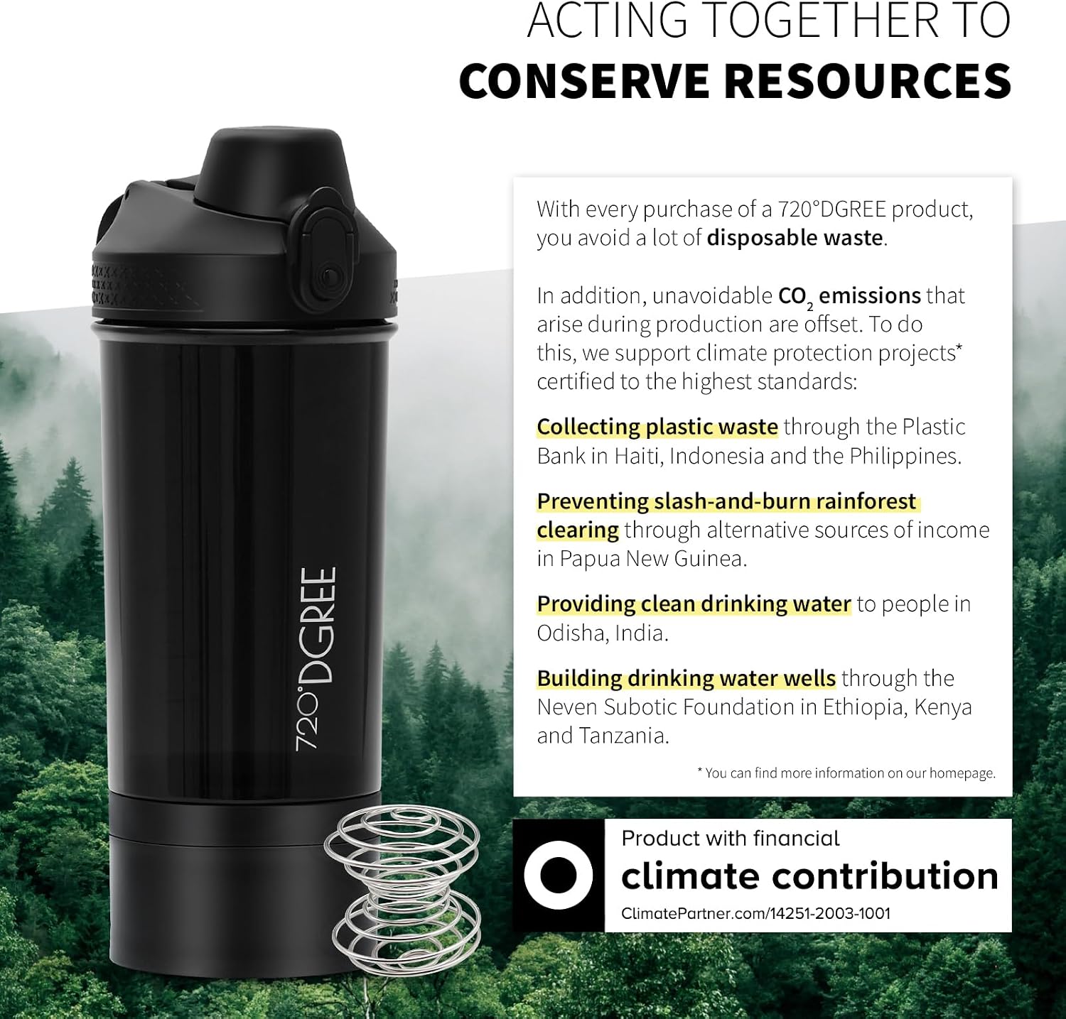 Detalle de 720°DGREE Fitness uberShaker 550 ml con scomparto polvere e clip di sicurezza, Tritan senza BPA