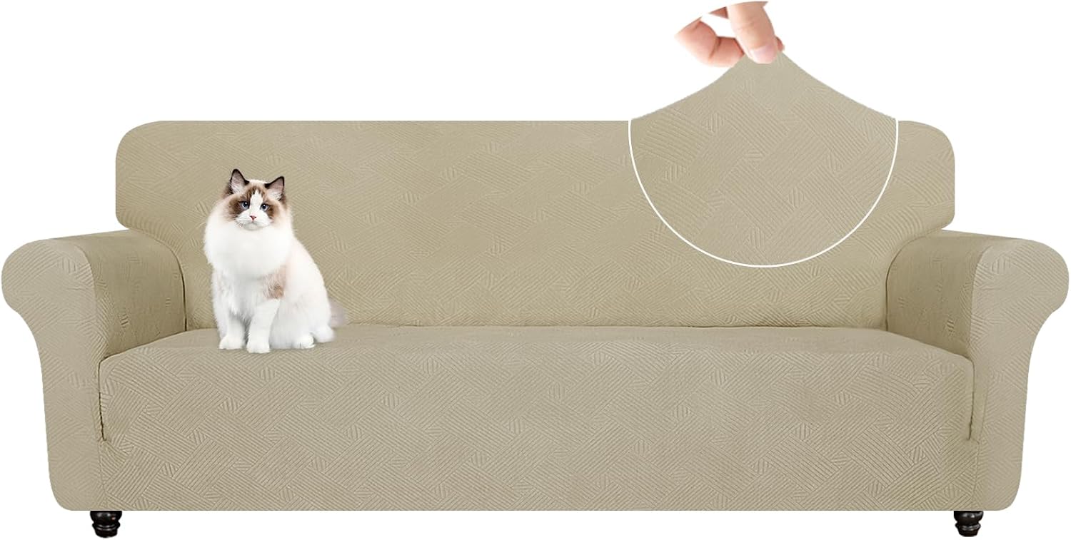 Detalle de YSTELLAA Housse de Canapé 4 Places avec Accoudoirs – Extensible, Antidérapante et Universelle – Teck kaki