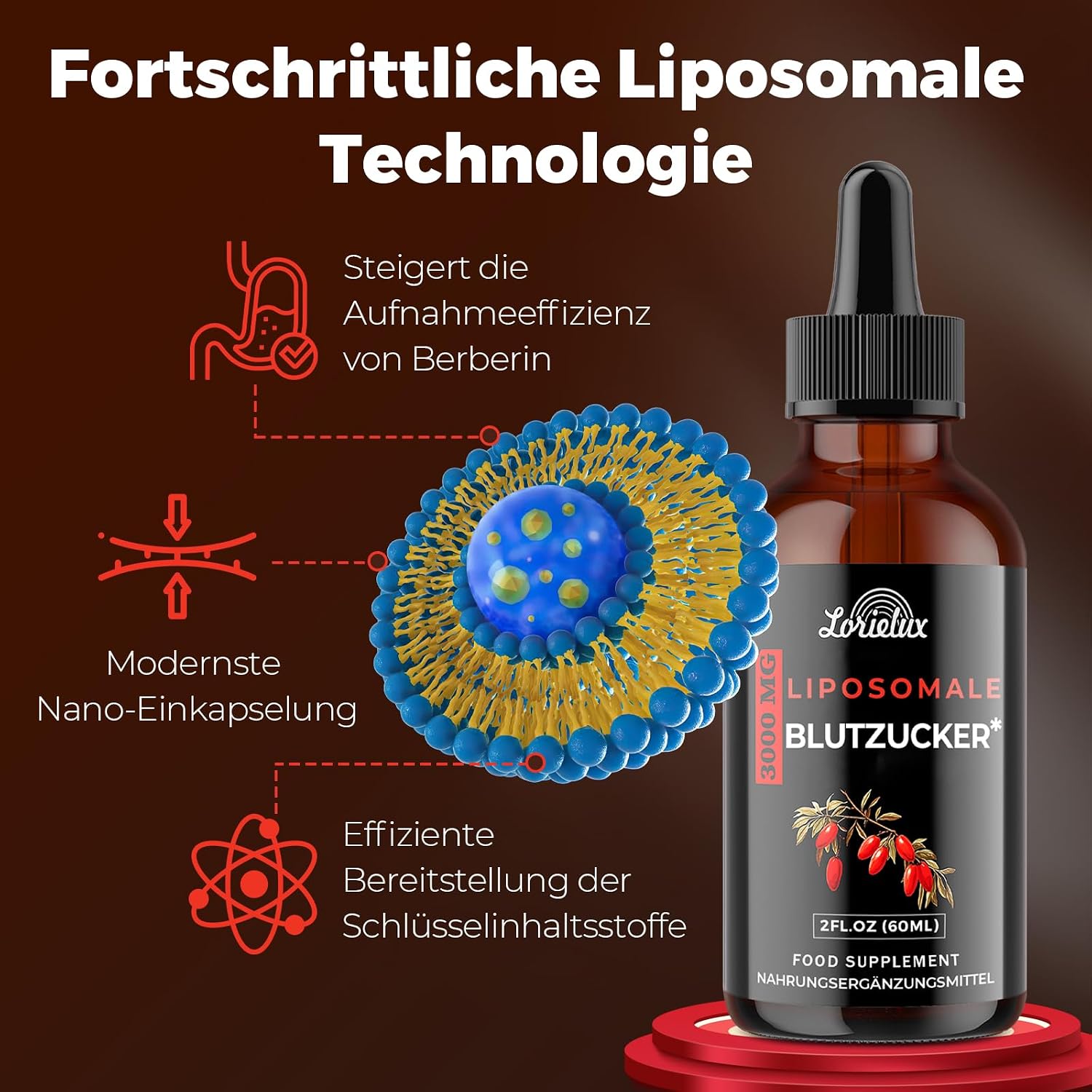Detalle de Liposomale Berberin Tropfen mit 3000 mg – 120 ml für Stoffwechsel, Blutzucker und Verdauung