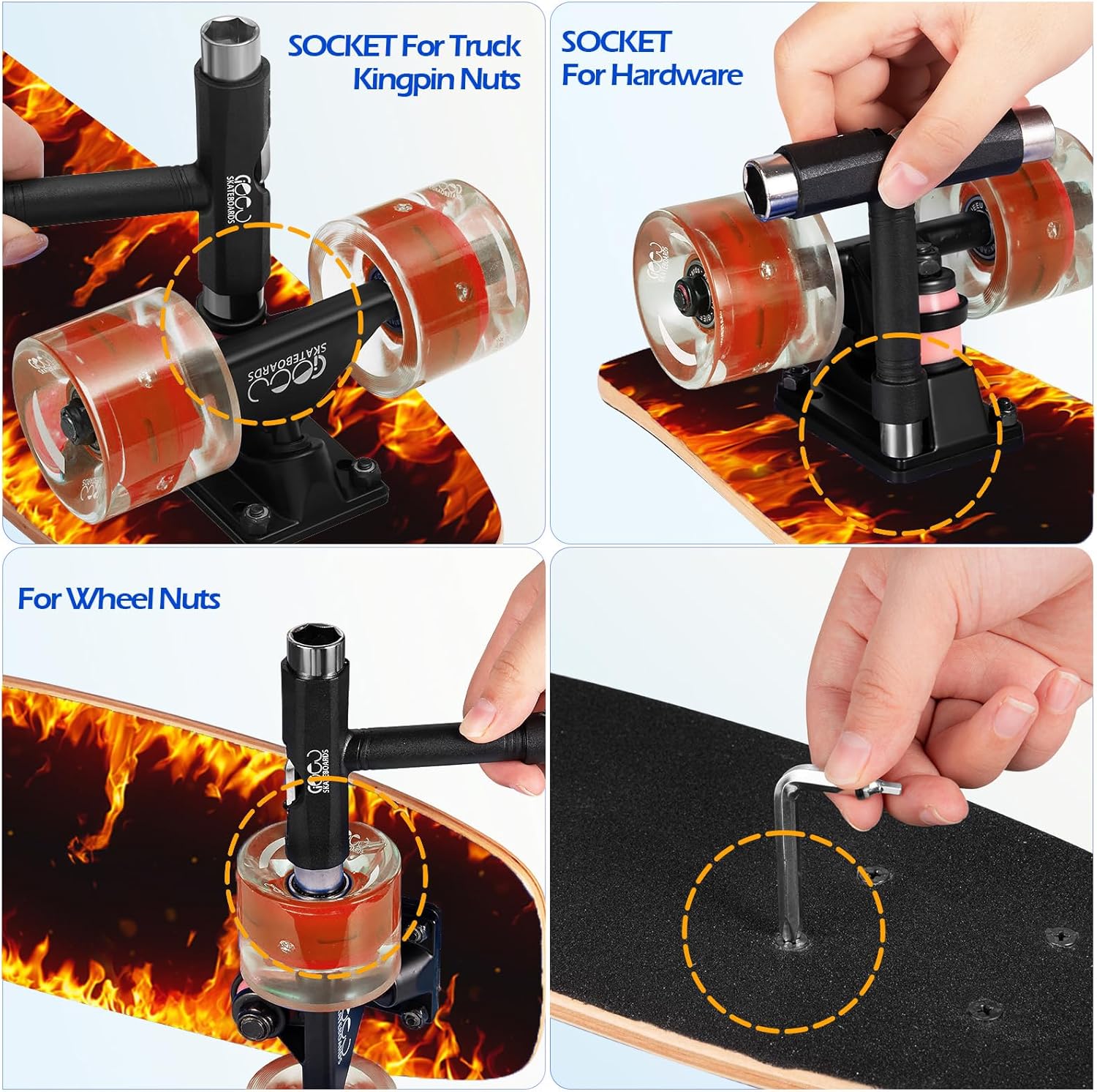 Thumbnail 5 de GIEEU 9-Ply Canadian Maple Complete Skateboard with Colorful Flashing Wheels (31" x 8")