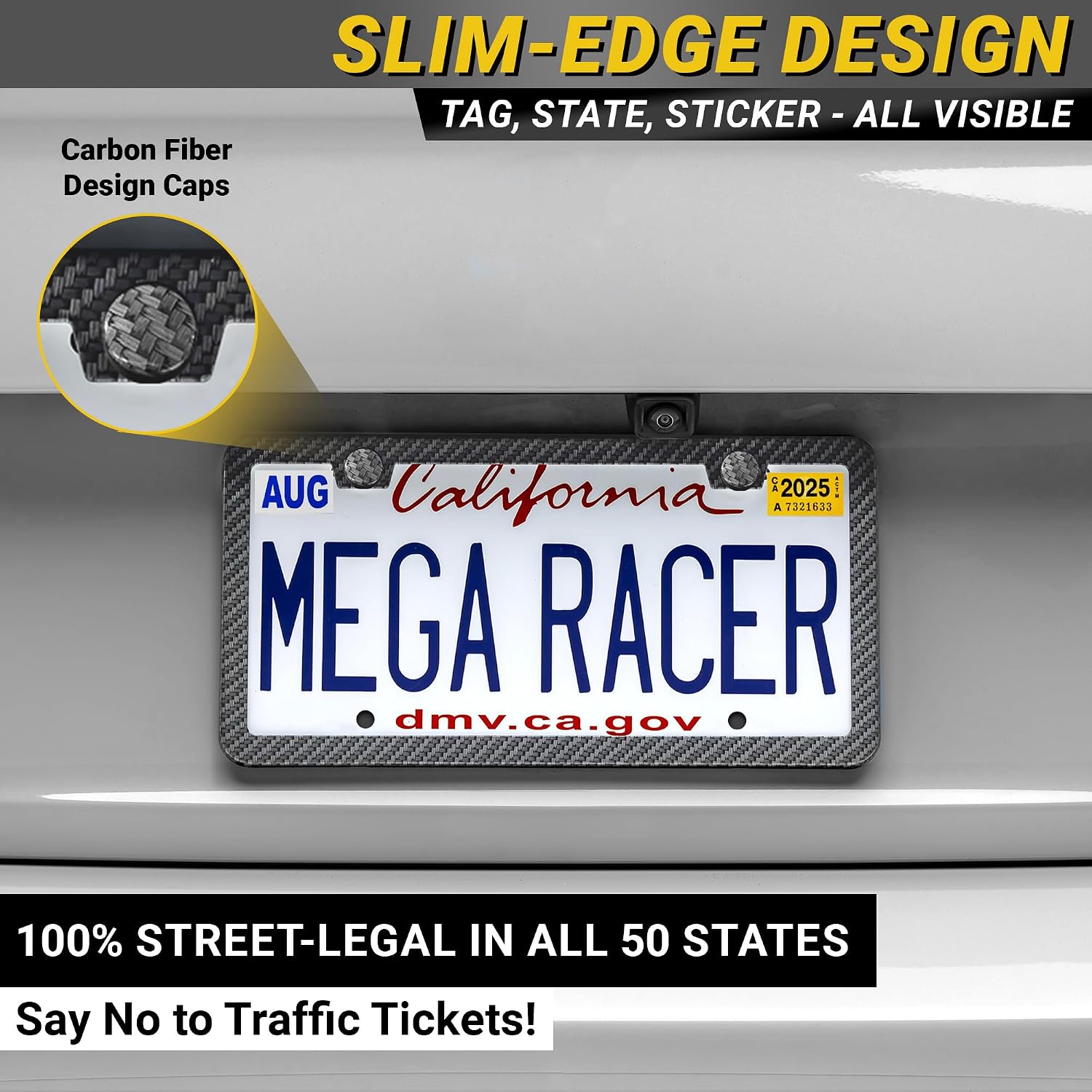 Detalle de Premium Slim Carbon Fiber Design License Plate Frames (2-Pack) – Rust-Free Stainless Steel, Rattle-Free, Street Legal