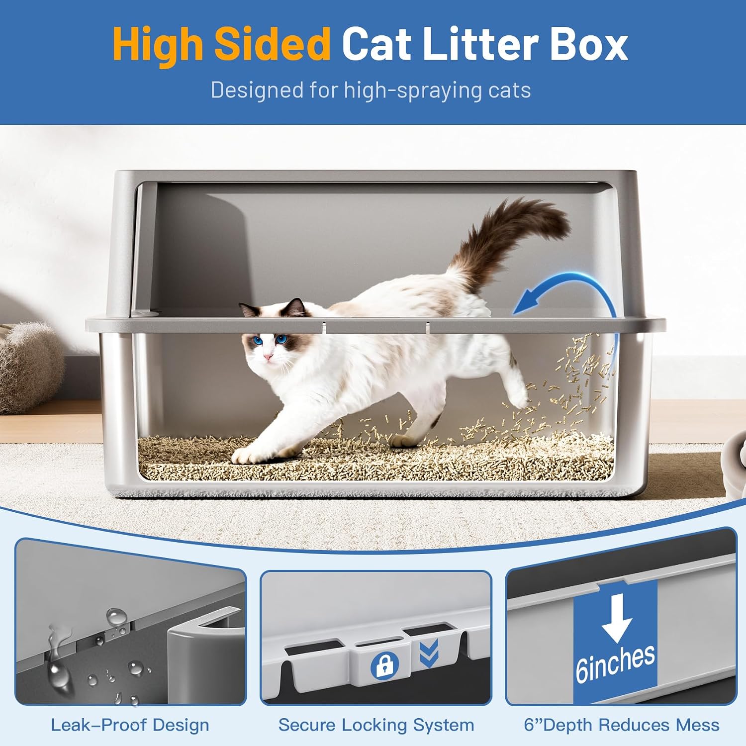Detalle 2 de Jotesnew XXF-ST Stainless Steel Cat Litter Boxes, 2-Pack, XL with High Sides