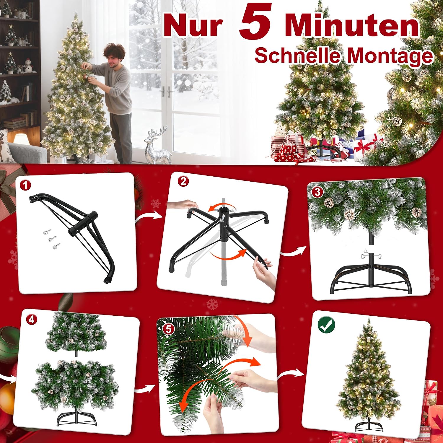 Thumbnail 3 de Aufun WTC1000C-31 kunstkerstboom van 120 cm met 180 warmwitte ledlampjes