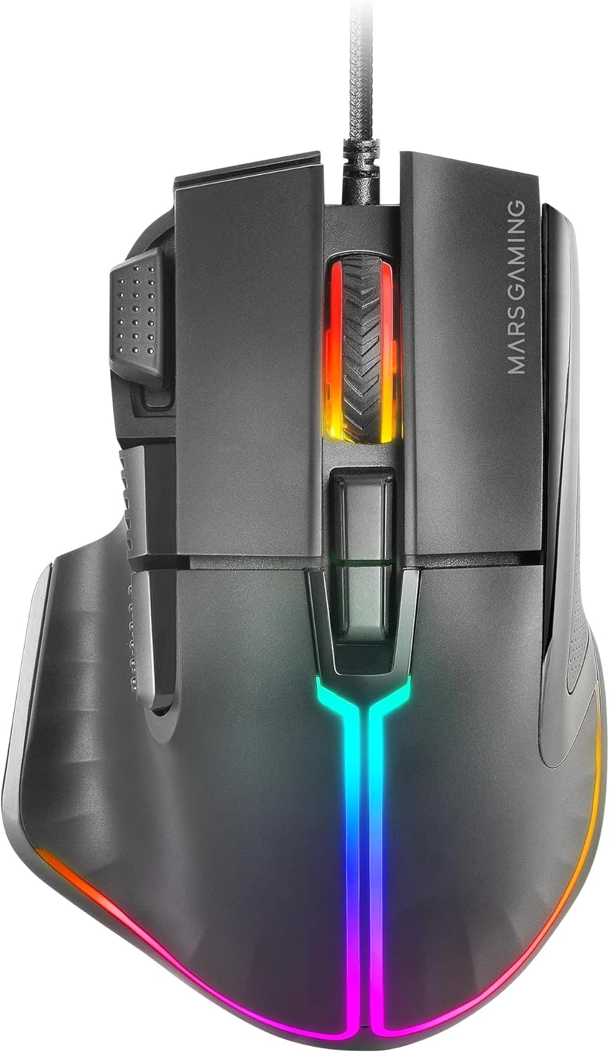 Detalle de Mars Gaming MM-XT: Mouse da gaming RGB ergonómico con 9 pulsanti configurabili e sensore 12800 DPI