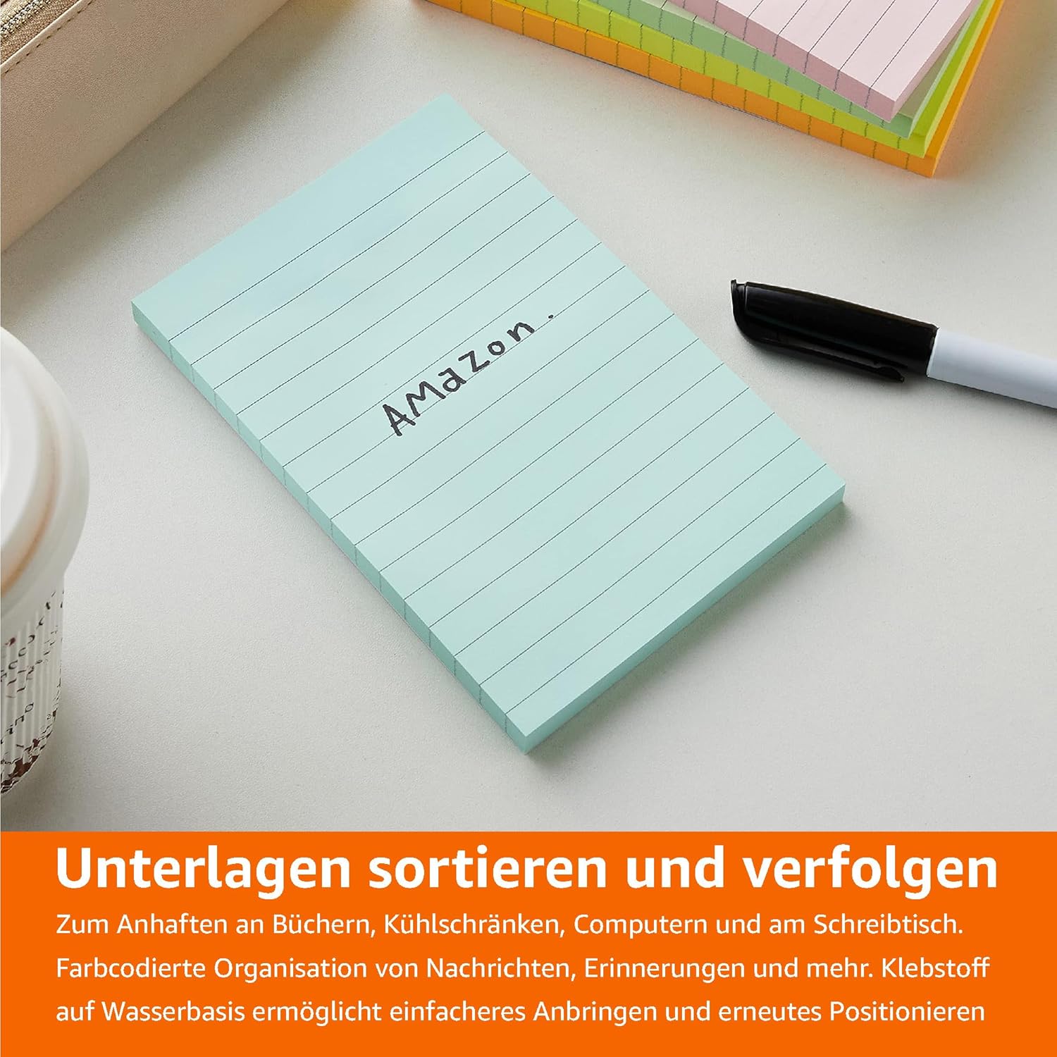 Thumbnail 6 de Amazon Basics Rechteckig Mini-Haftnotizen, 10,16 × 15 cm, bunt, 5 Stück (500 Blatt insgesamt)