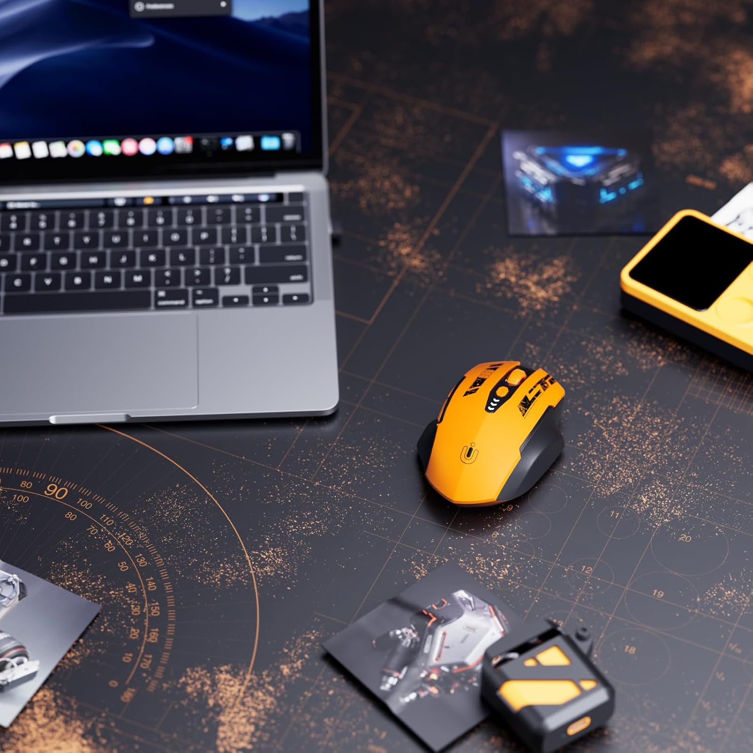 Thumbnail 5 de Uineer YU-U6P trådlös mus, gul, med batteriindikator och 4 DPI-lägen