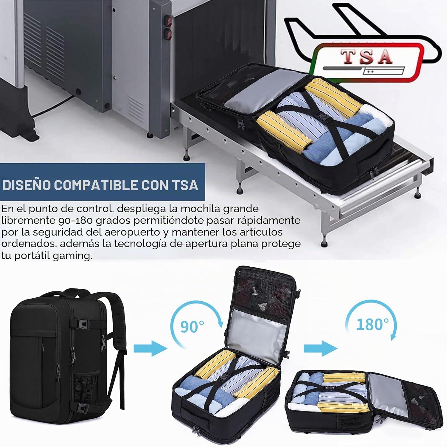 Thumbnail 2 de Mochila Viaje 40x30x20 para Ryanair, Vueling, Mochila Cabina 40x20x30 Mochila Viaje Cabina Avion con Compartimento Impermeable 24L Equipaje de Mano Bolsa Portatil 14 Pulgadas para Trabajo, Viajes