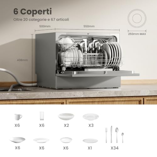 Detalle de COMFEE Lavastoviglie Piccola da 6 Coperti – silenciosa, compatta e versatile