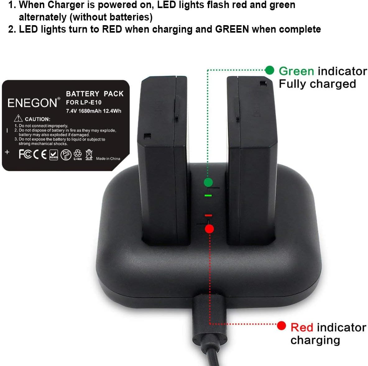 Thumbnail 6 de ENEGON LP‑E10 batteria doppia 1680 mAh + caricabatterie per Canon