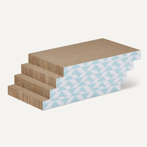 Detalle de Amazon Basics Rascador para Gatos con Caja (4 uds, cartón corrugado, hierba gatera, azul, FSC)