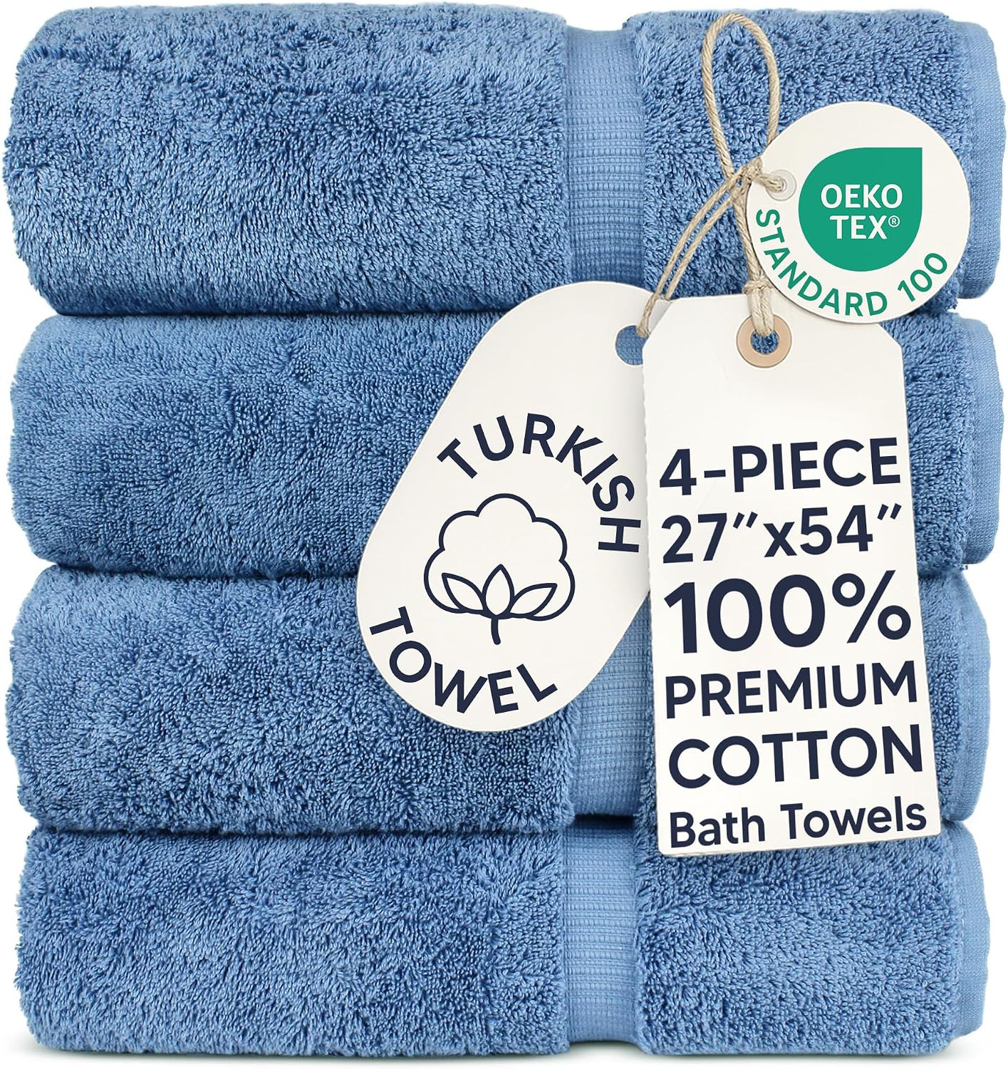 Detalle de Chakir Turkish Linens 4-Piece Large Bath Towel Set (27 x 54) – 100% Turkish Cotton, Wedgewood