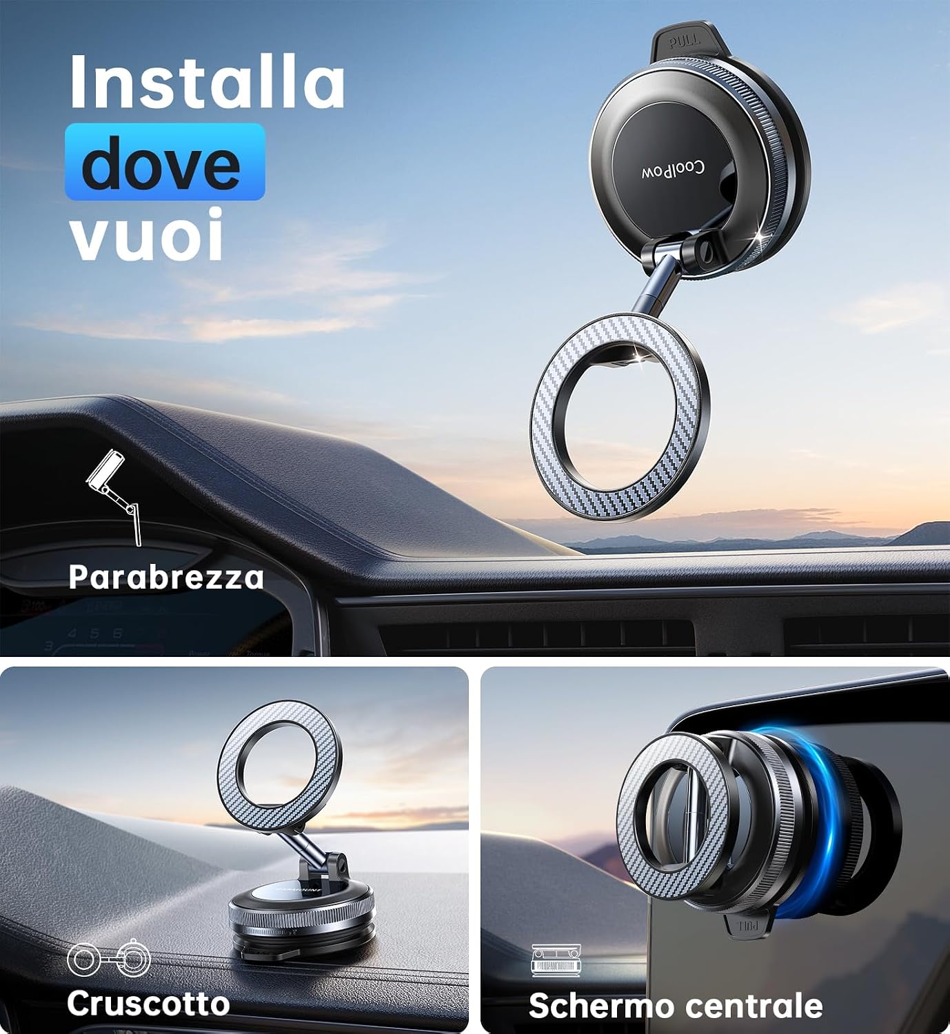 Detalle 2 de Coolpow Porta Cellulare auto magnetico 360°