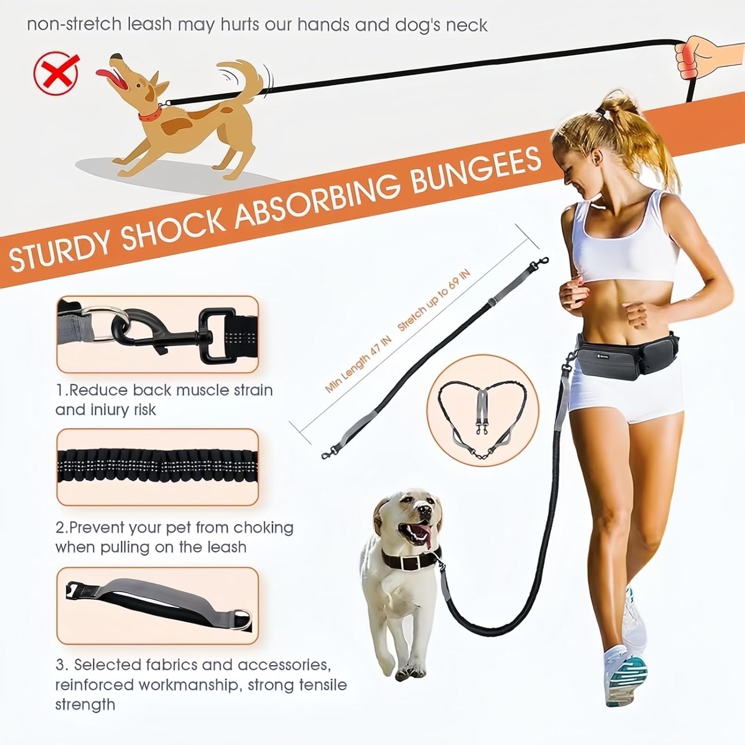 Detalle de Leckerlitasche für Hunde mit Bauchtasche, reflektierende Bungee-Waist-Leine & Kotbeutelspender (Grau, mit 2 Hundeleinen)