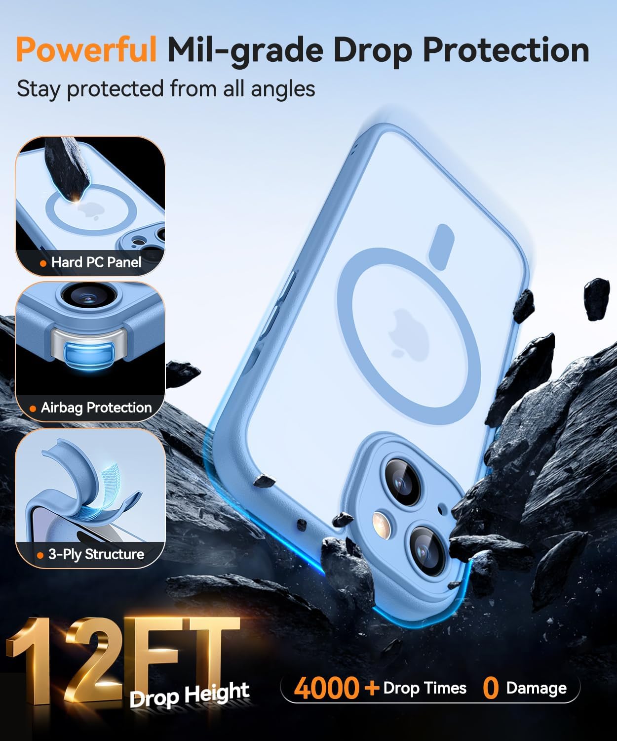 Thumbnail 6 de CANSHN magnetic iPhone 15 case (6.1") in light blue with full camera protection & MagSafe compatibility