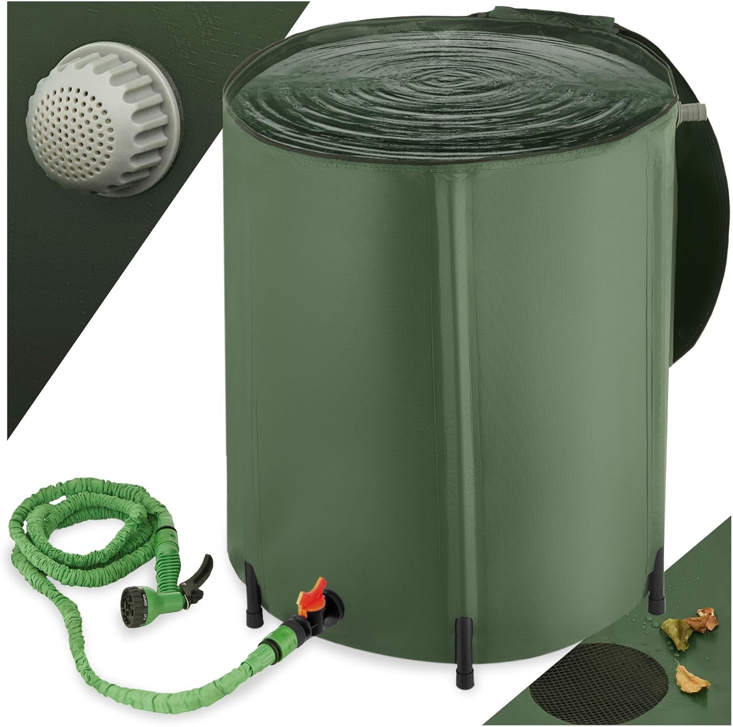 Detalle de tectake 403507-SE hopfällbar regntunna, 200 liter med överrinningsskydd