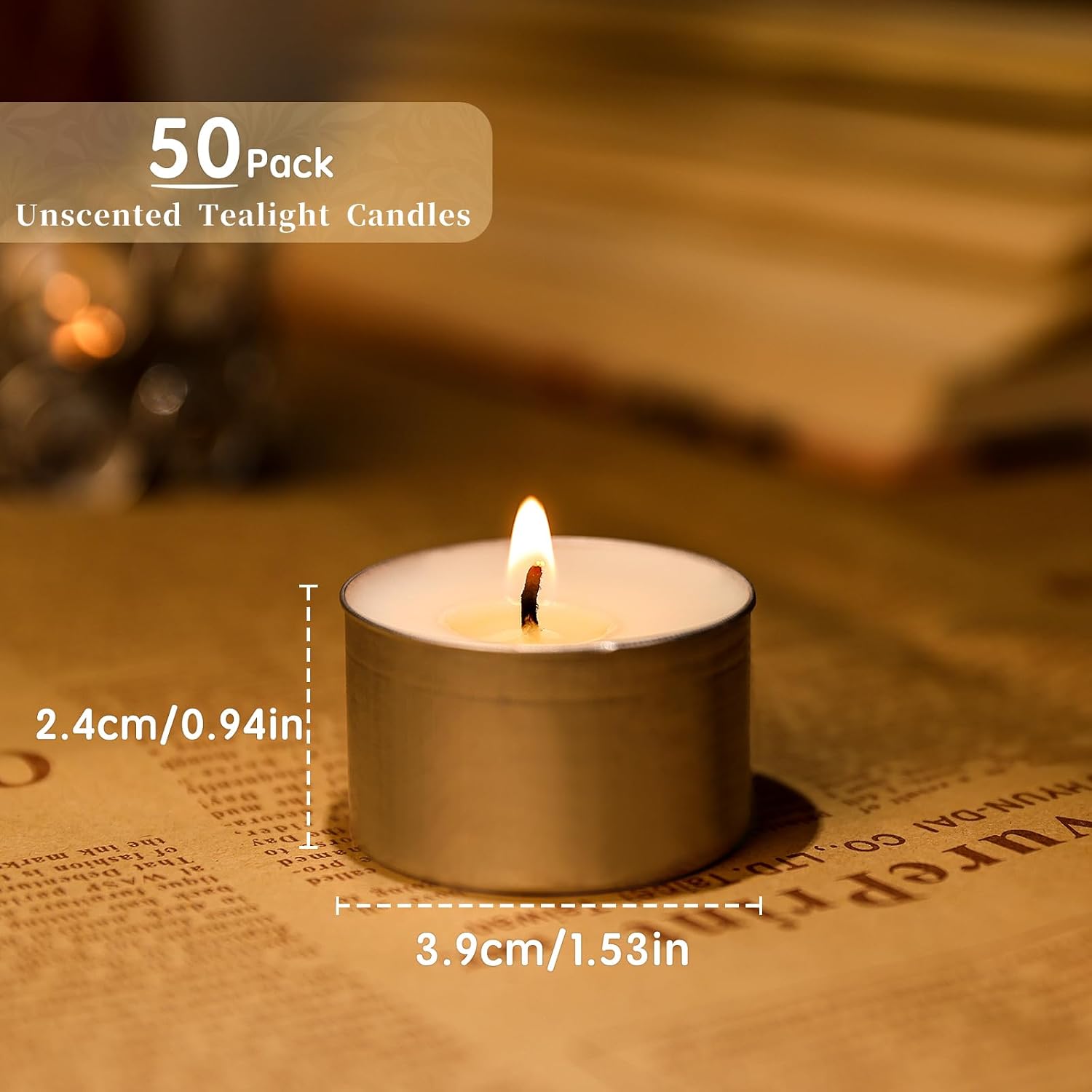 Detalle de 50 Pack 8 Hour Vegan Wax Tea Light Candles – Unscented with Cotton Wicks