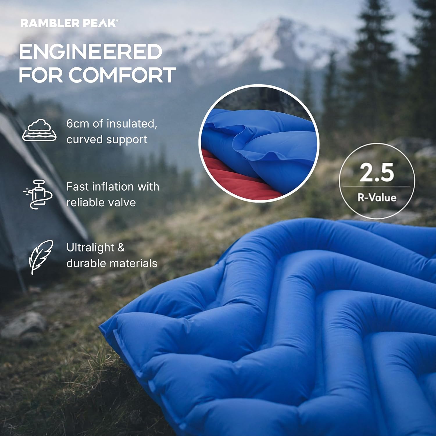 Thumbnail 2 de RAMBLER PEAK Inflatable Camping Mat with Pillow – Ultralight 190×58cm, 590g