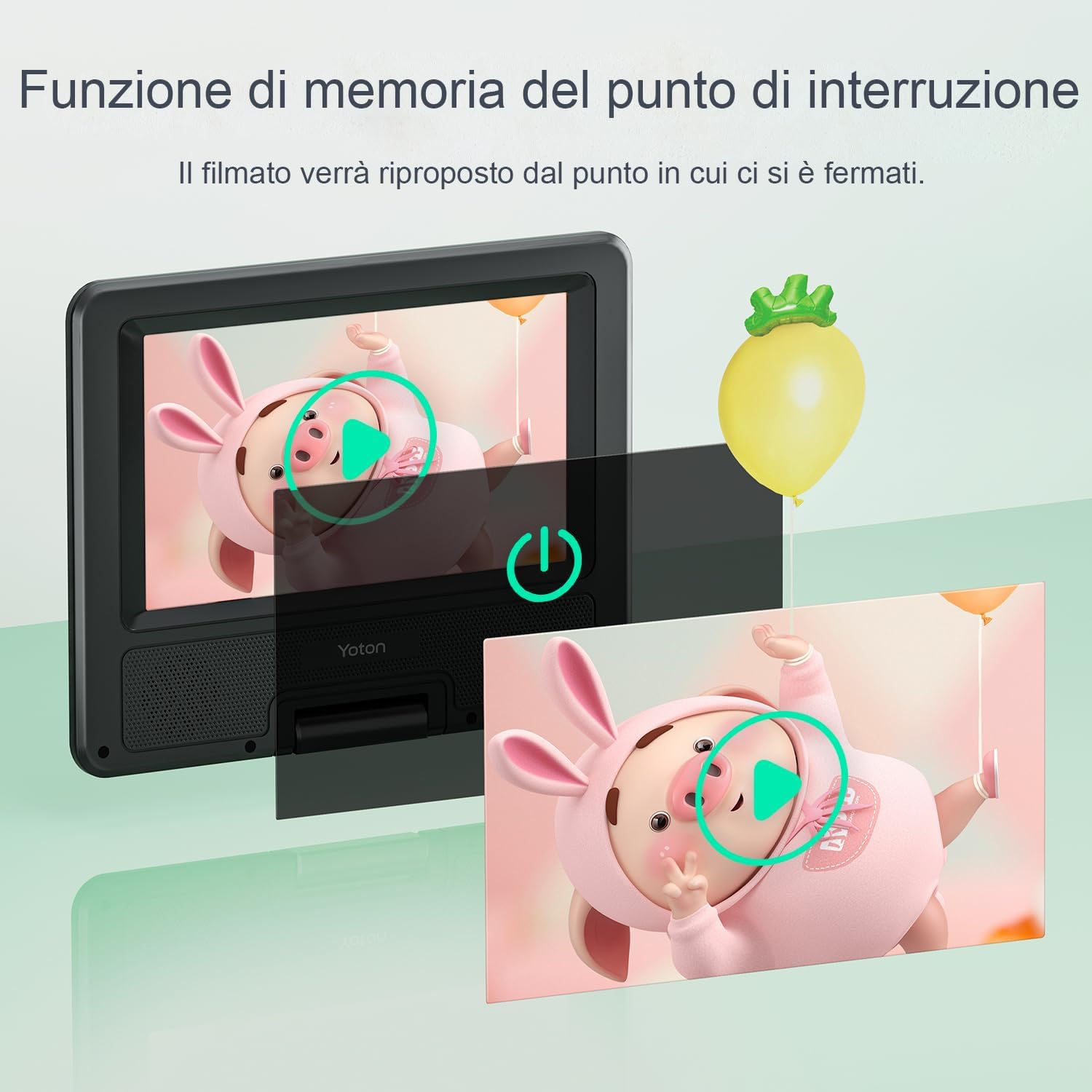 Detalle 2 de Yoton Lettore DVD Portatile 9,5" HD, batteria 6 ore